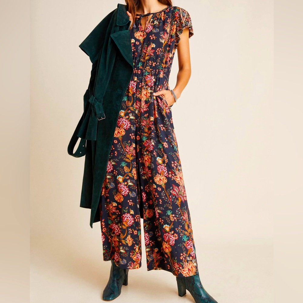 Farm Rio Lillian Wide-Leg Jumpsuit Anthropologie Floral XS